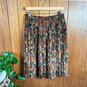 Vintage Floral Pleated Midi Skirt Women's Size 16 Elastic Waist All Over Print‎